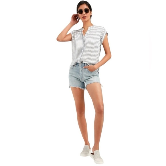 NWT Rag Poets 2 piece striped blue & white cropped pant & cap sleeve top medium - Picture 4 of 16